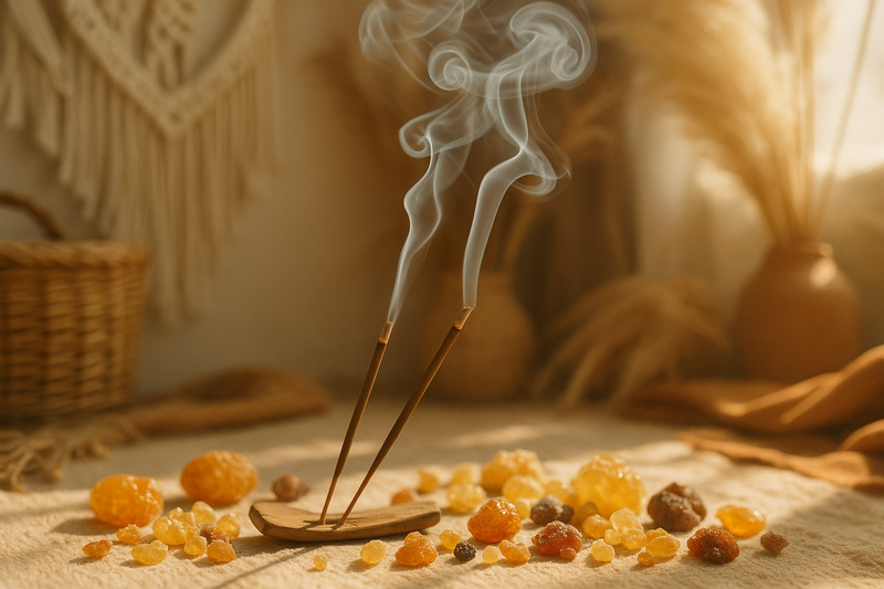 photorealistic incense smoke + resins with a soft boho vibe
