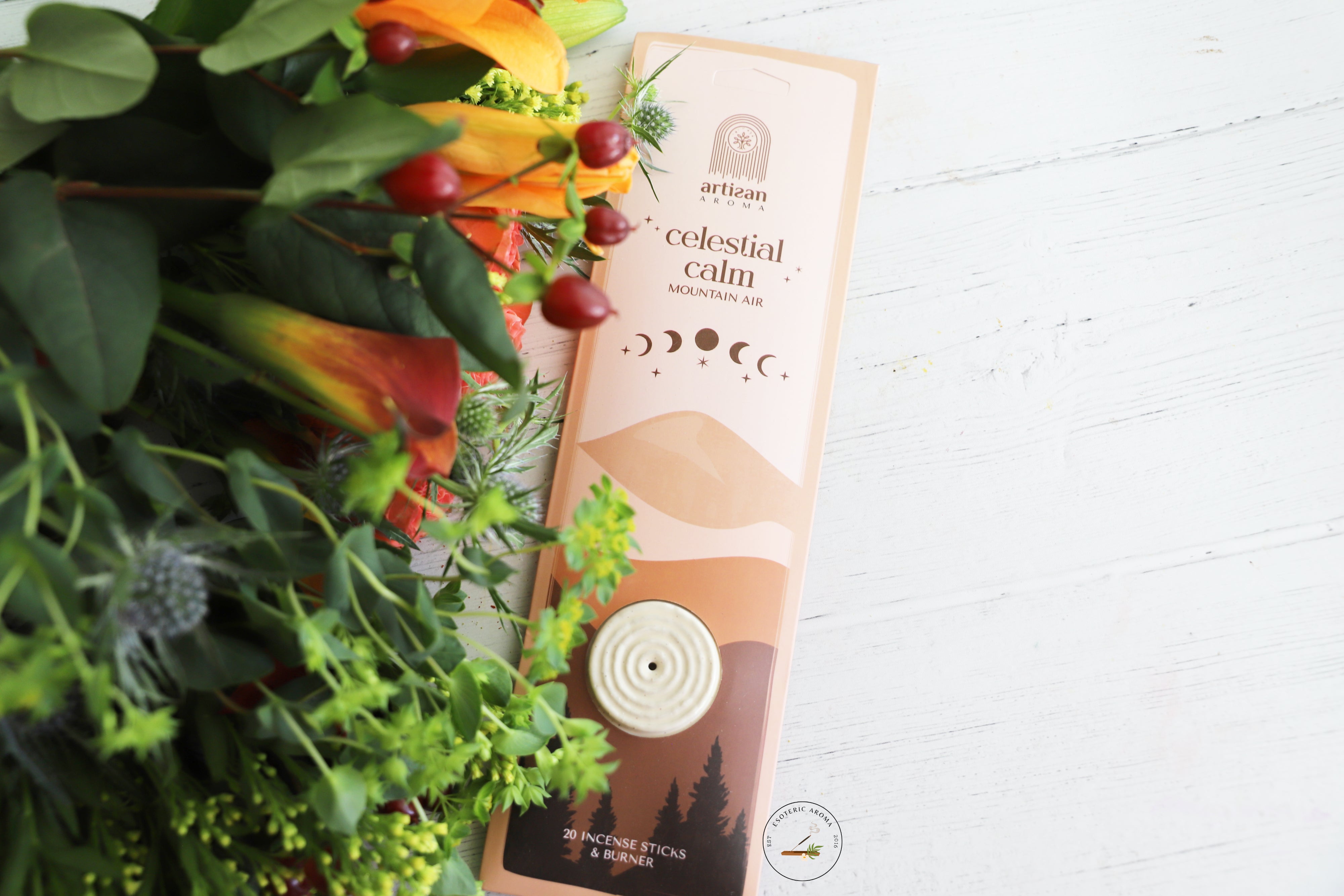 Celestial Calm incense sticks with mountain air aroma for serenity and balance