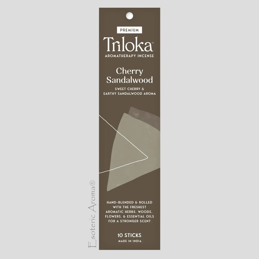 Triloka Cherry Sandalwood incense packaging on a light gray background