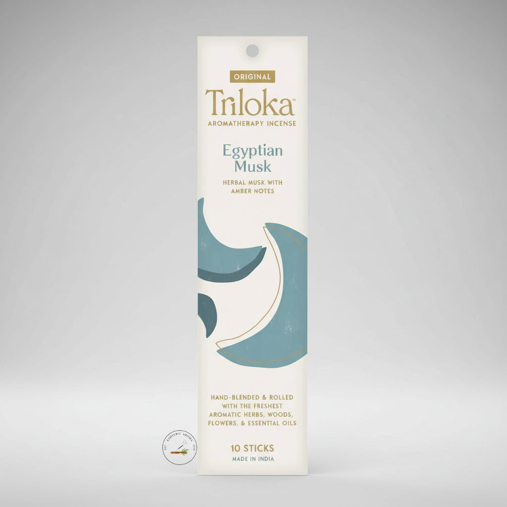 Triloka Egyptian Musk incense sticks packaging on neutral background