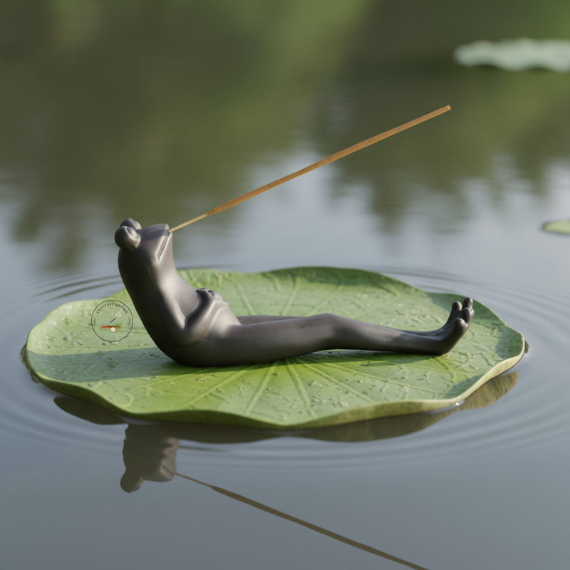 Ceramic Frog Shaped Incense Burner | Boho Frog Decor for Stick Incense