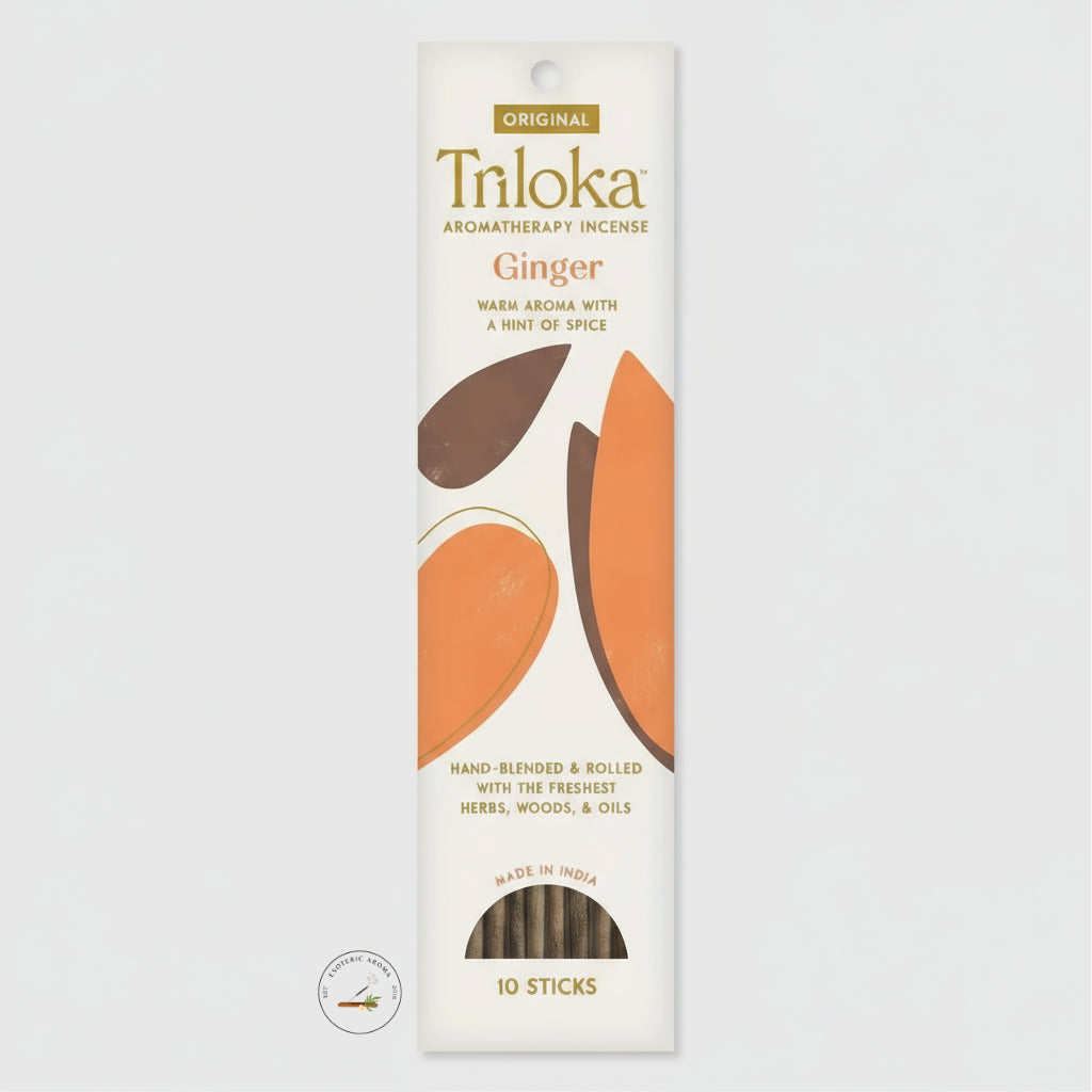 Triloka Aromatherapy Incense packaging with ginger flavor on a white background