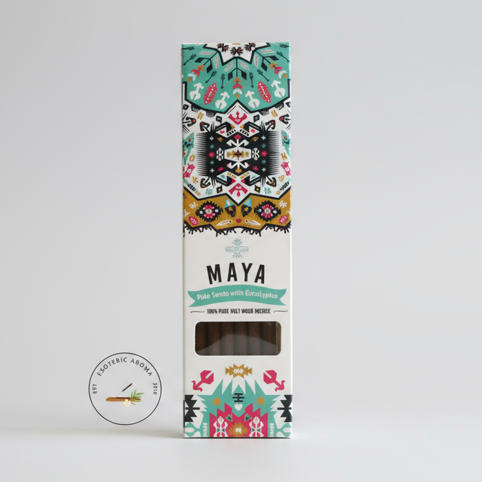 Maya incense packaging on neutral background