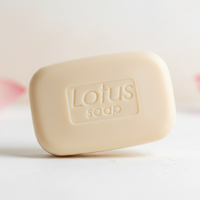 Bar of Lotus soap on a light gray background