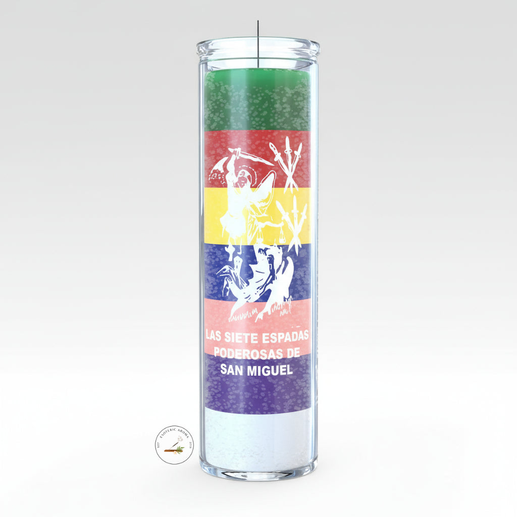 Multicolored candle in a glass jar on a neutral background
