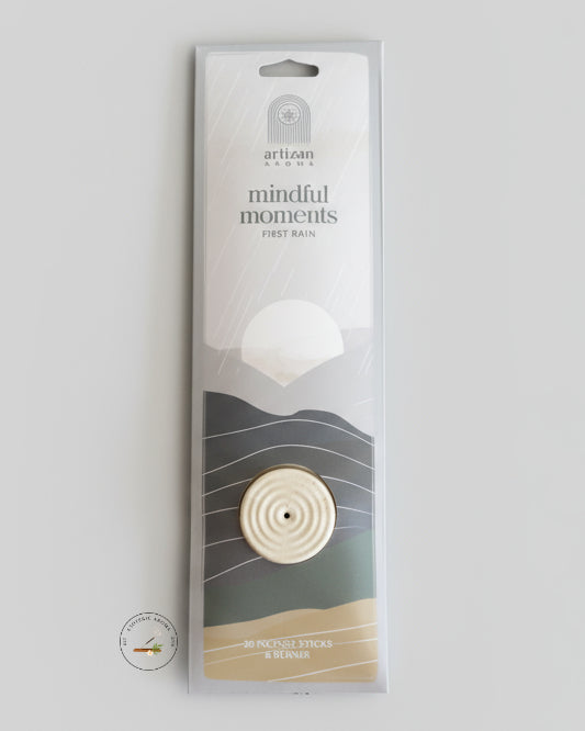 Mindful Moments incense packaging on neutral background