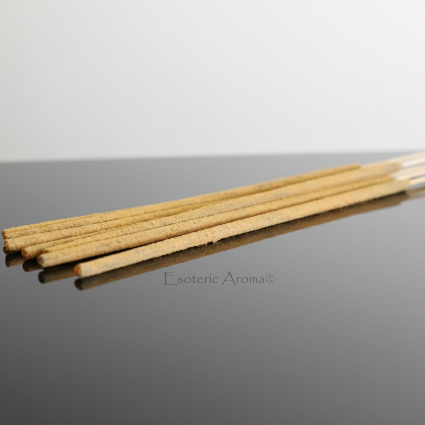 Incense sticks on a reflective surface with 'Eoteric Aroma' branding.