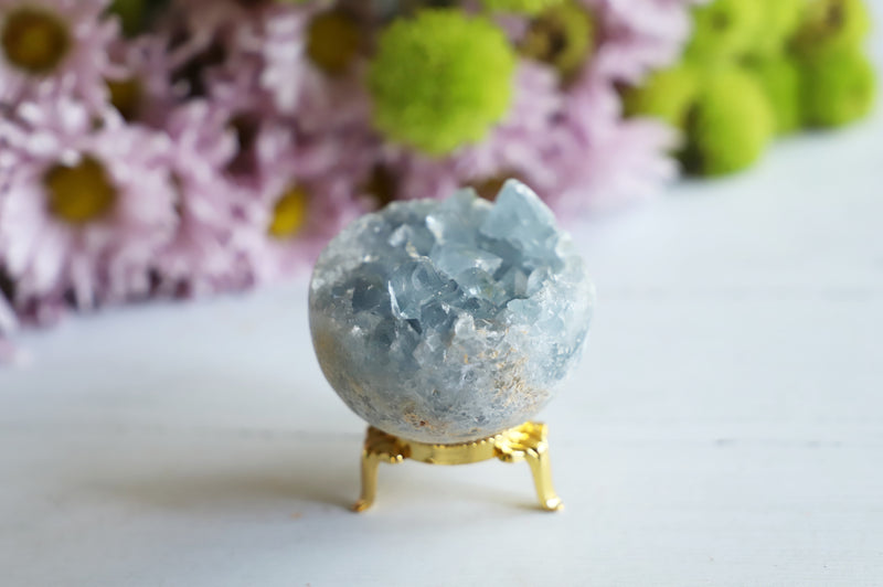 Celestite geode with stand