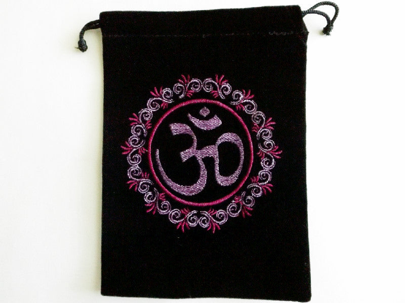 Unlined Velvet Bag Embroidered Om symbol - Esoteric Aroma