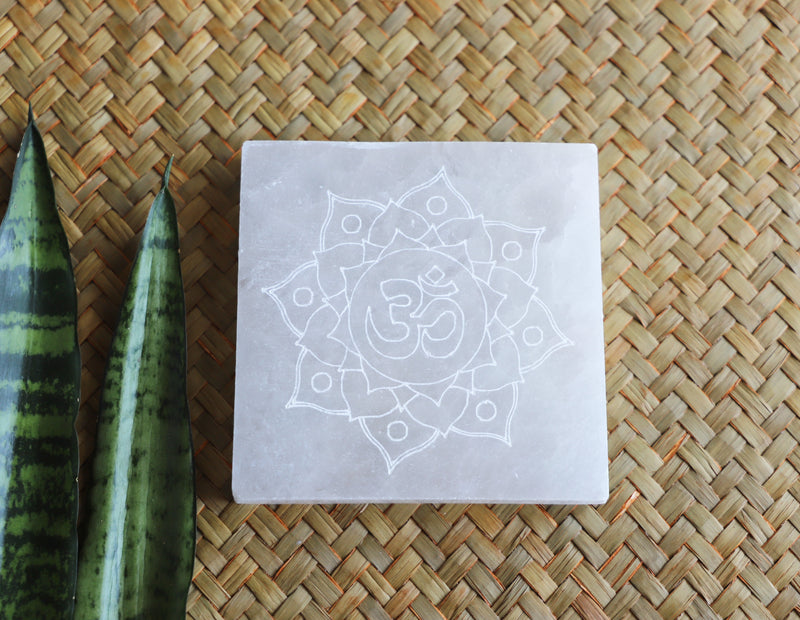 Selenite Tile with Om Symbol