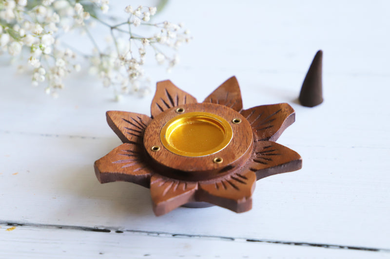 Wood Lotus Flower incense burner